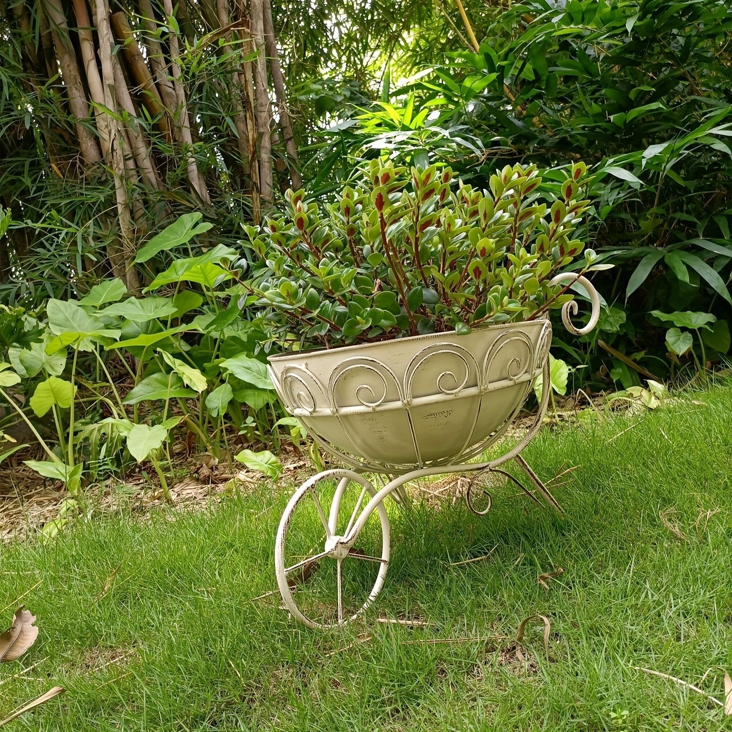 NNETM Vintage Iron Garden Cart Planter with Drainage