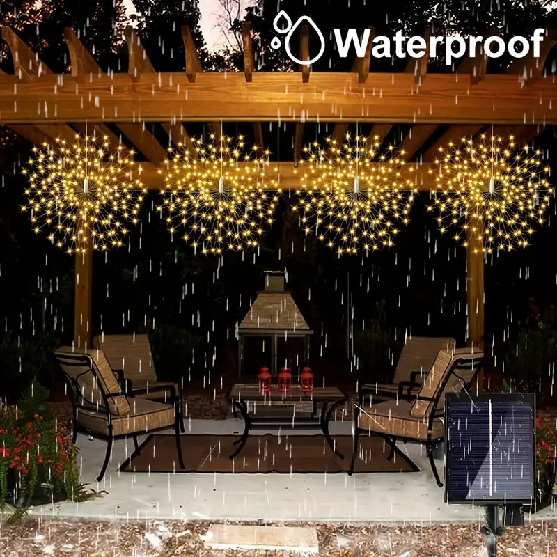 NNETM Outdoor Solar Firework Lights - 4-Pack 480 LED Starburst Hanging Lights