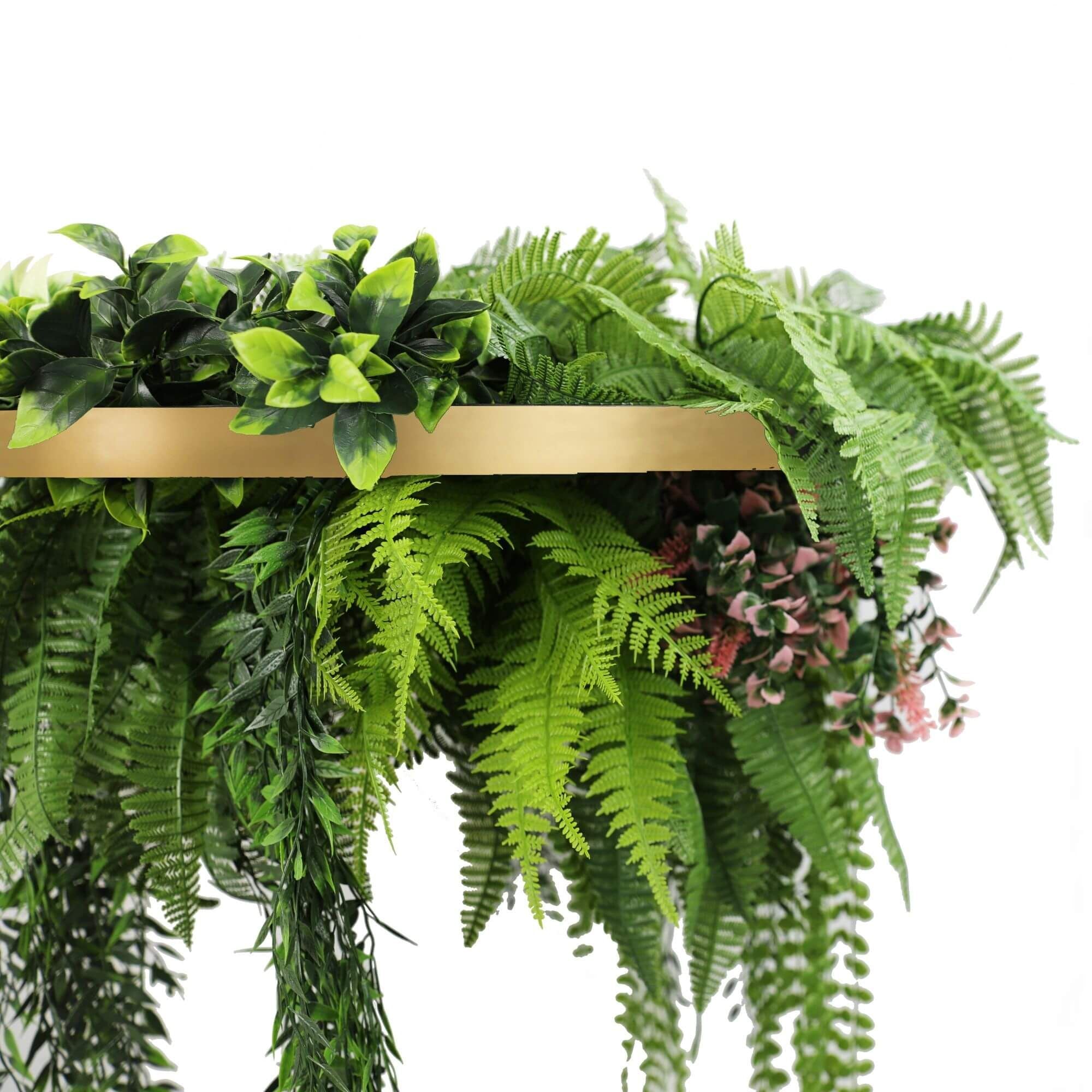 Gold Hanging Disc Green Wall Chandelier with Lifelike Trailing Foliage — 60cm UV Resistant