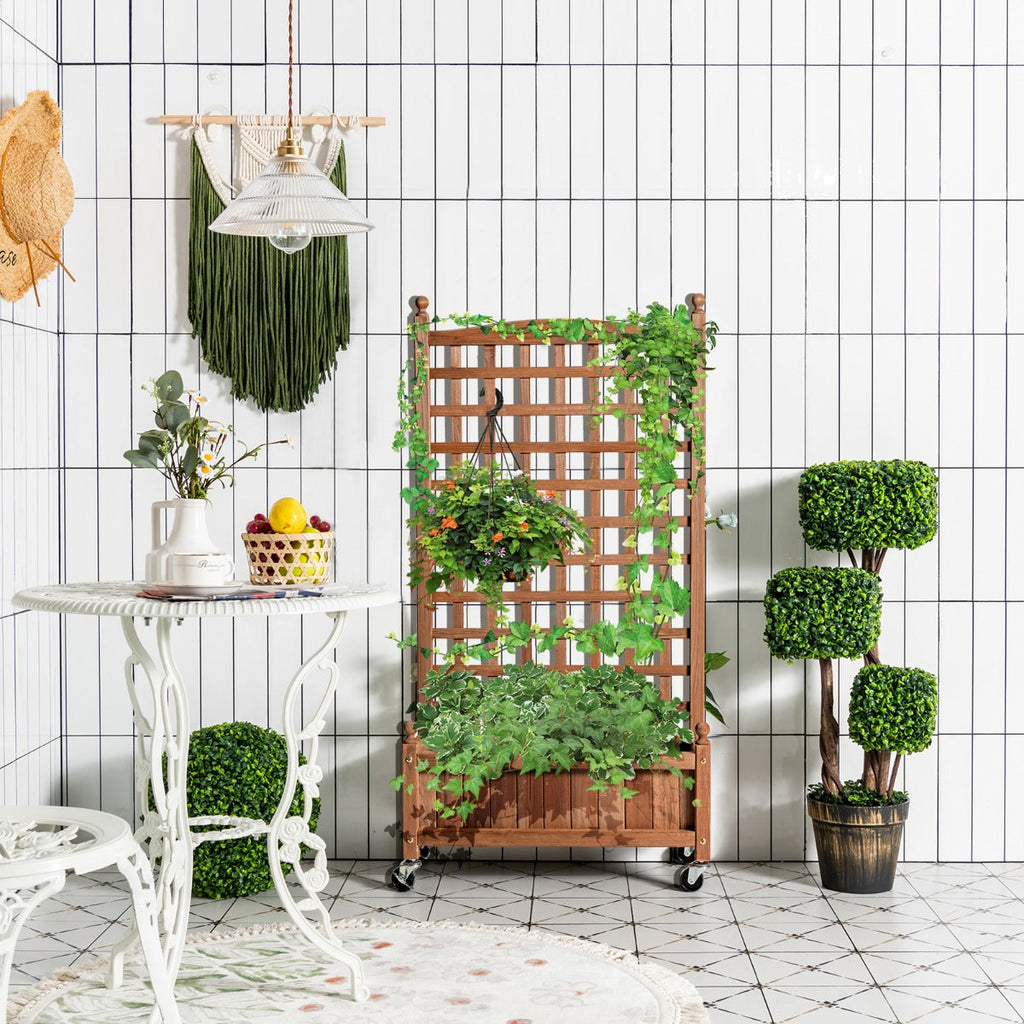 NNECW 127 cm Solid Wood Planter Bed with High Trellis