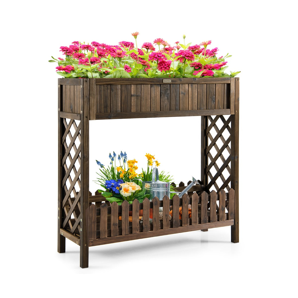 NNECW Garden Elevated Planter Box with Storage Shelf for Outdoor
