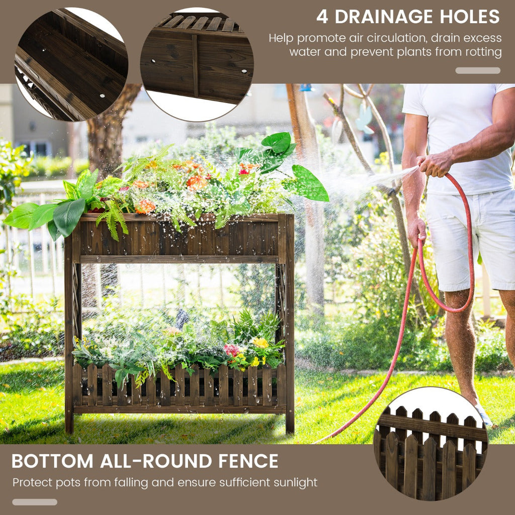 NNECW Garden Elevated Planter Box with Storage Shelf for Outdoor