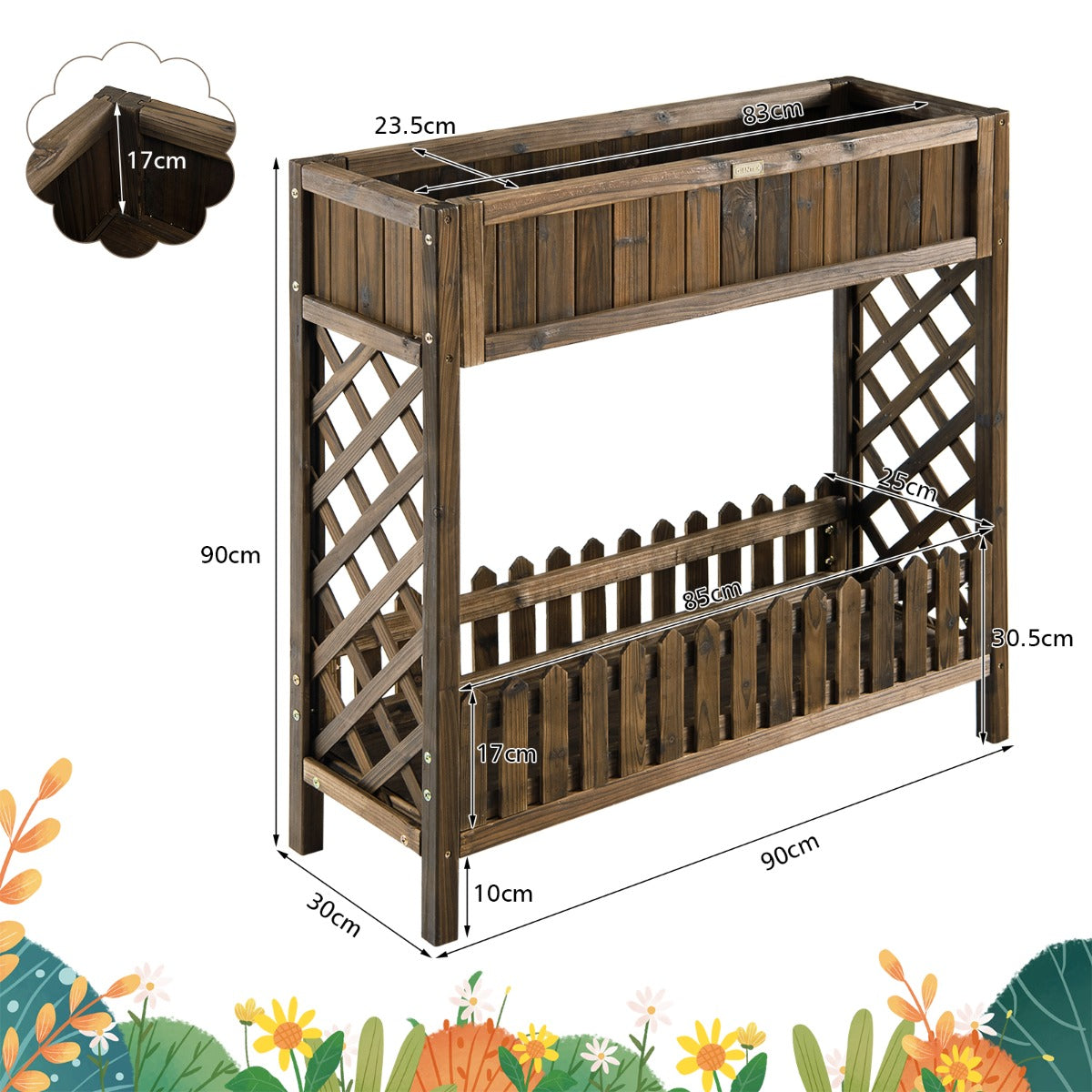 NNECW Garden Elevated Planter Box with Storage Shelf for Outdoor