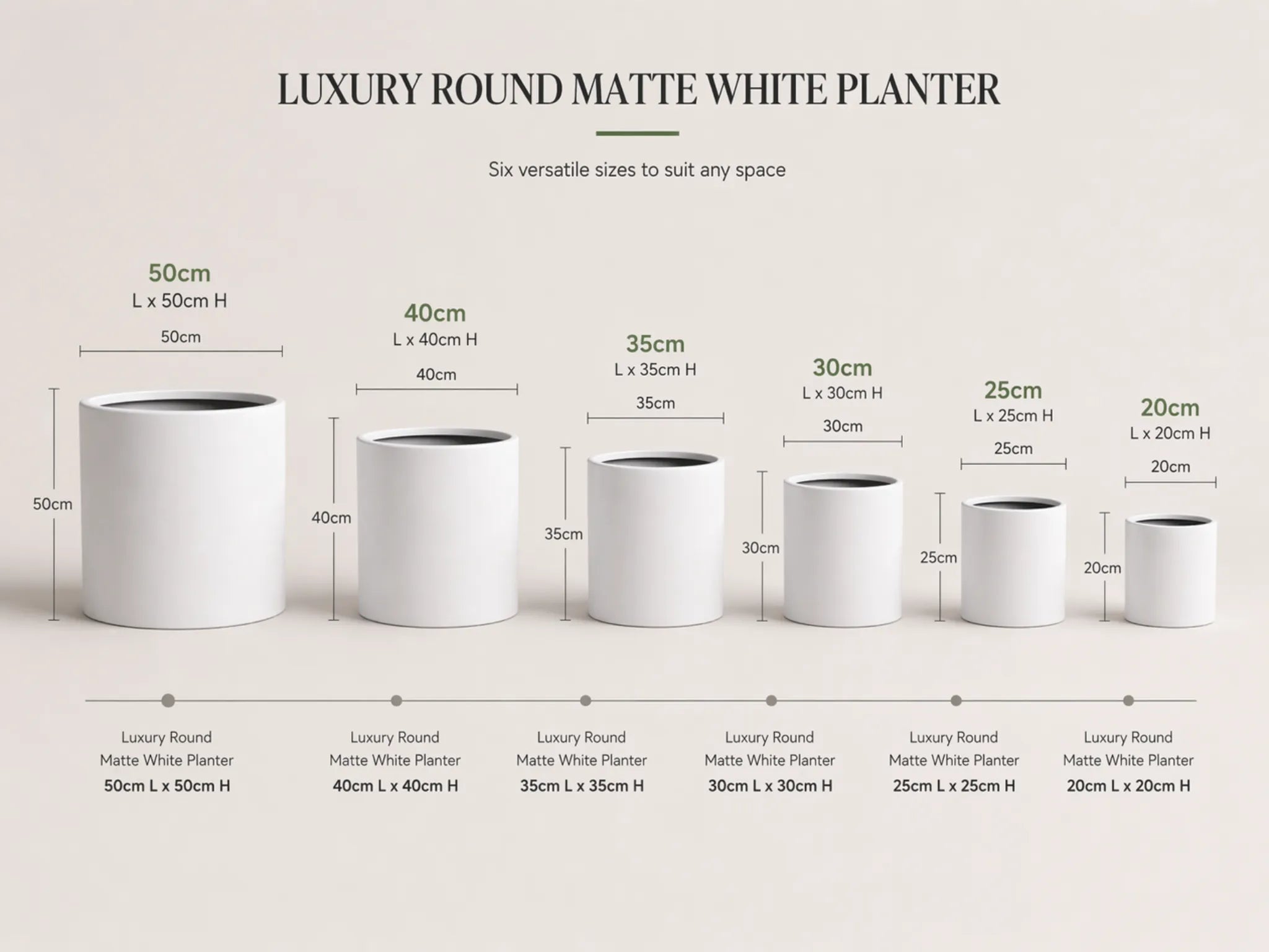 Luxury Round Matt White Planter Set of 6 | Premium Pot Range